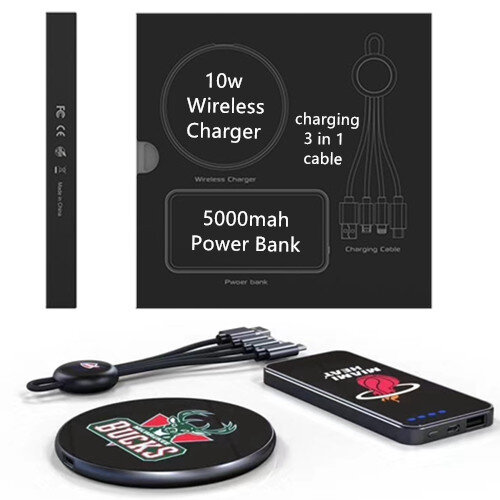 Promotional luminous power bank wireless charger gift set