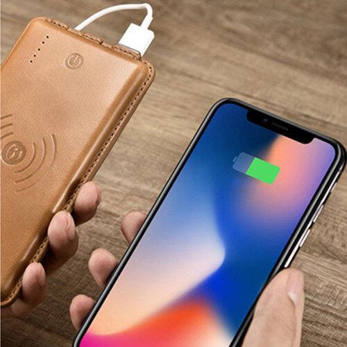 10000mah Leather Wireless Charger Power Bank